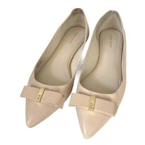 Cole Haan Leather Elsie Bow Skimmer Pointed Toe Flats | Size 7 | Nude / Gold